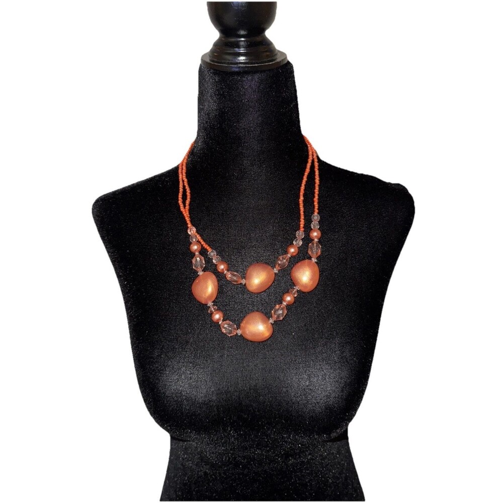 8.5” Fashion Jewelry Beaded Orange Peach Double Necklace